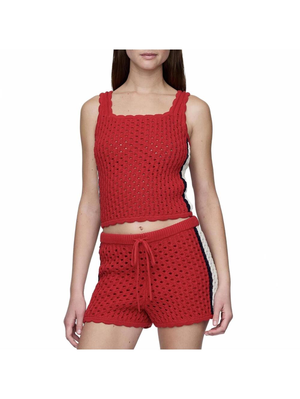 Gap Tall 100% Cotton Crochet Cropped Tank Top Red Stripe NWT Medium Tall